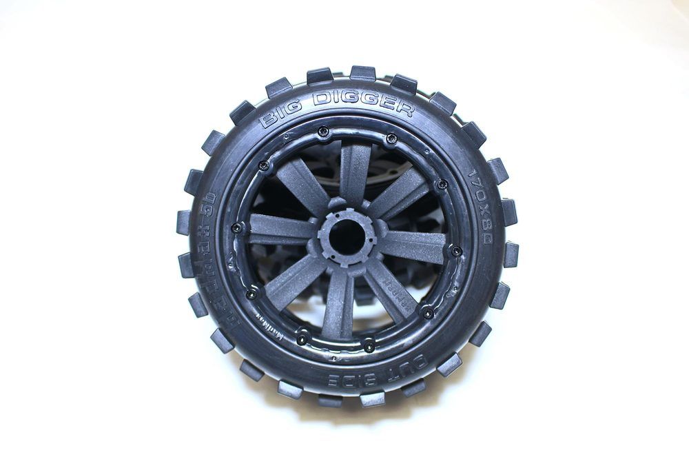 MadMax Complete Assembled Big Digger MX Offroad knobby Tire Wheel set for HPI Baja 5b Rear